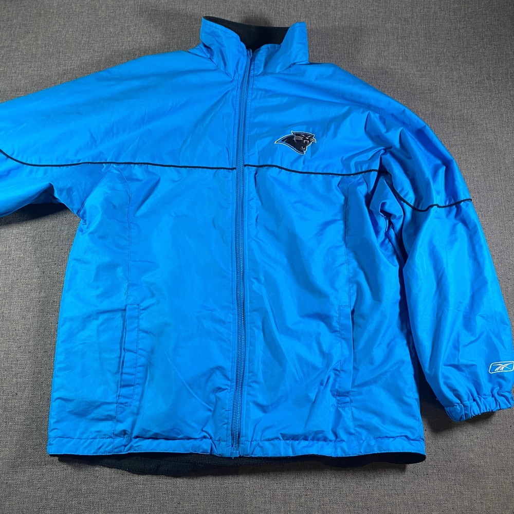 Carolina Panthers Reversible Fleece Jacket Kids XL (18-20) Blue Black Reebok NFL